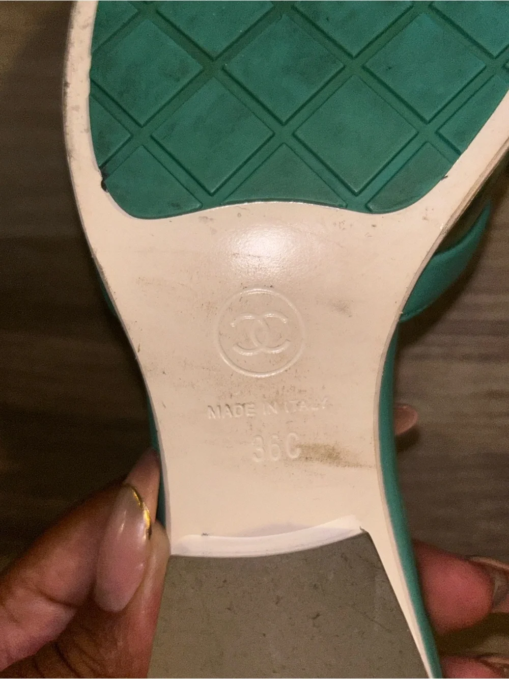 CHANEL Turquoise Green Leather PVC Slide Sandals-SIZE 36
